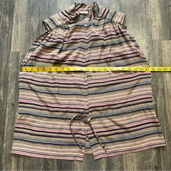 Bagarre 100% Silk Striped Sleeveless Buttoned Blouse Top belted Vtg Multicolor M - Picture 13 of 14